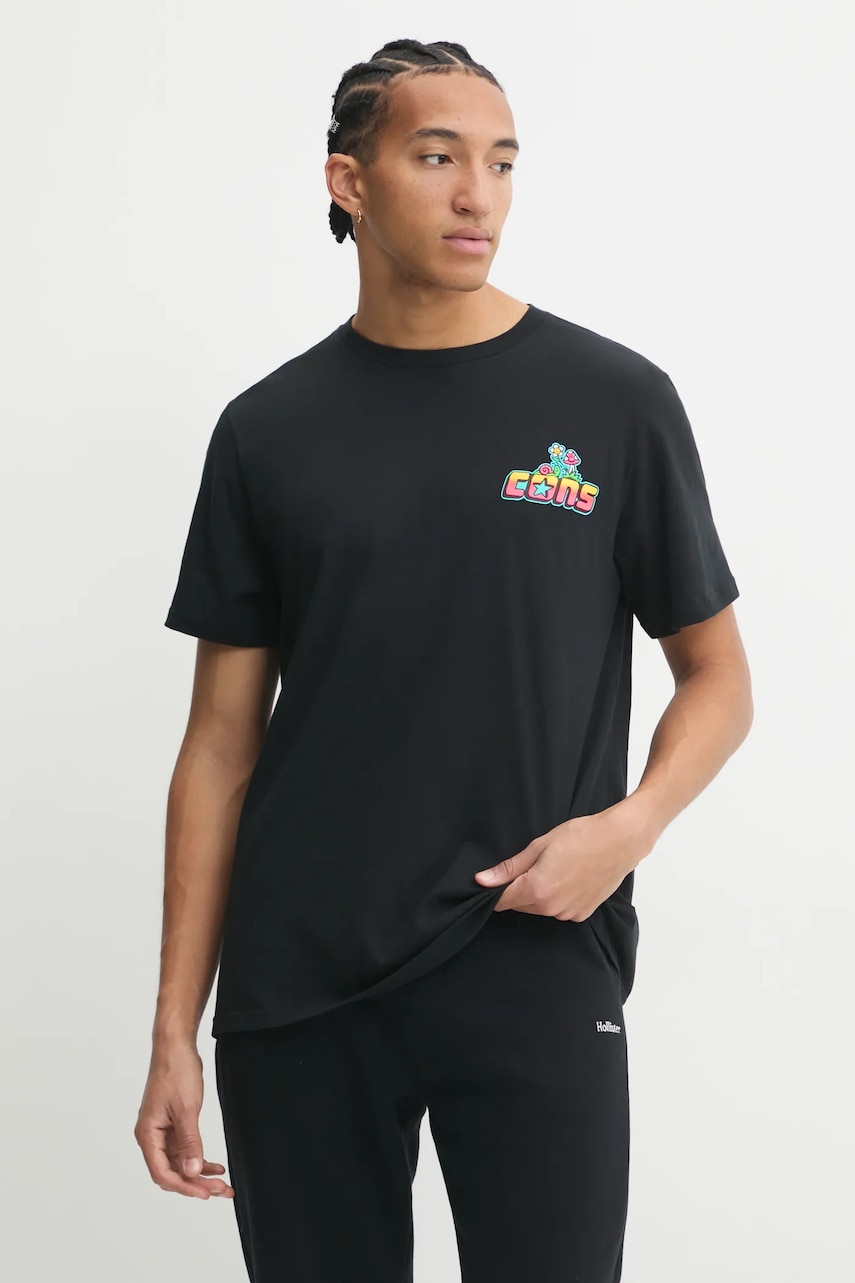 Converse tricou din bumbac bărbați, culoarea negru, cu imprimeu, 10026690-A01 Converse tricou din bumbac bărbați, culoarea negru, cu imprimeu, 10026690-A01