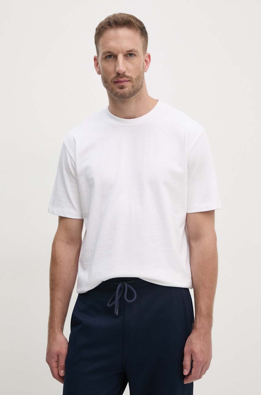 Lindbergh tricou din bumbac barbati, culoarea alb, neted, 30-400120