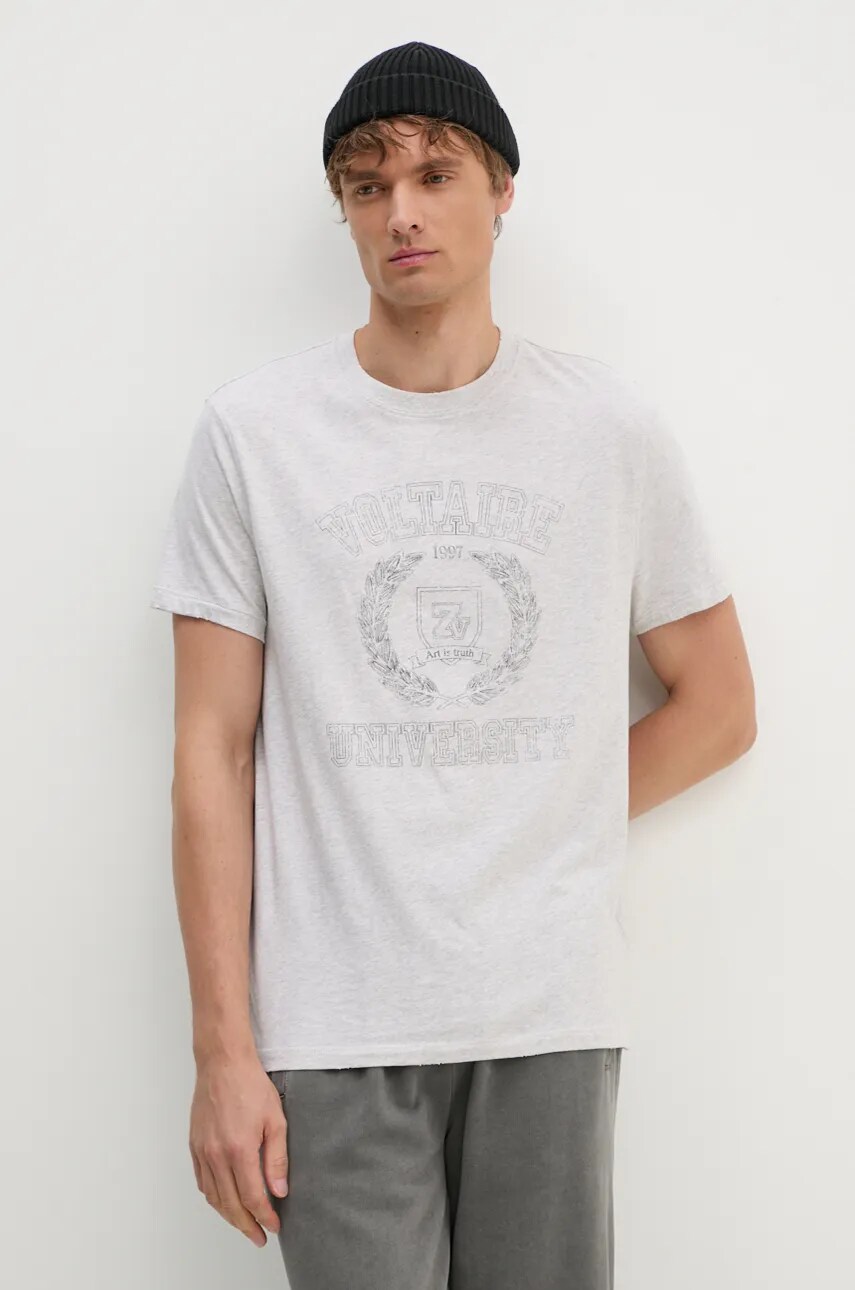 ZADIG&VOLTAIRE tricou din bumbac barbati, culoarea gri, cu imprimeu, JMTS00663 ZADIG&VOLTAIRE tricou din bumbac barbati, culoarea gri, cu imprimeu, JMTS00663
