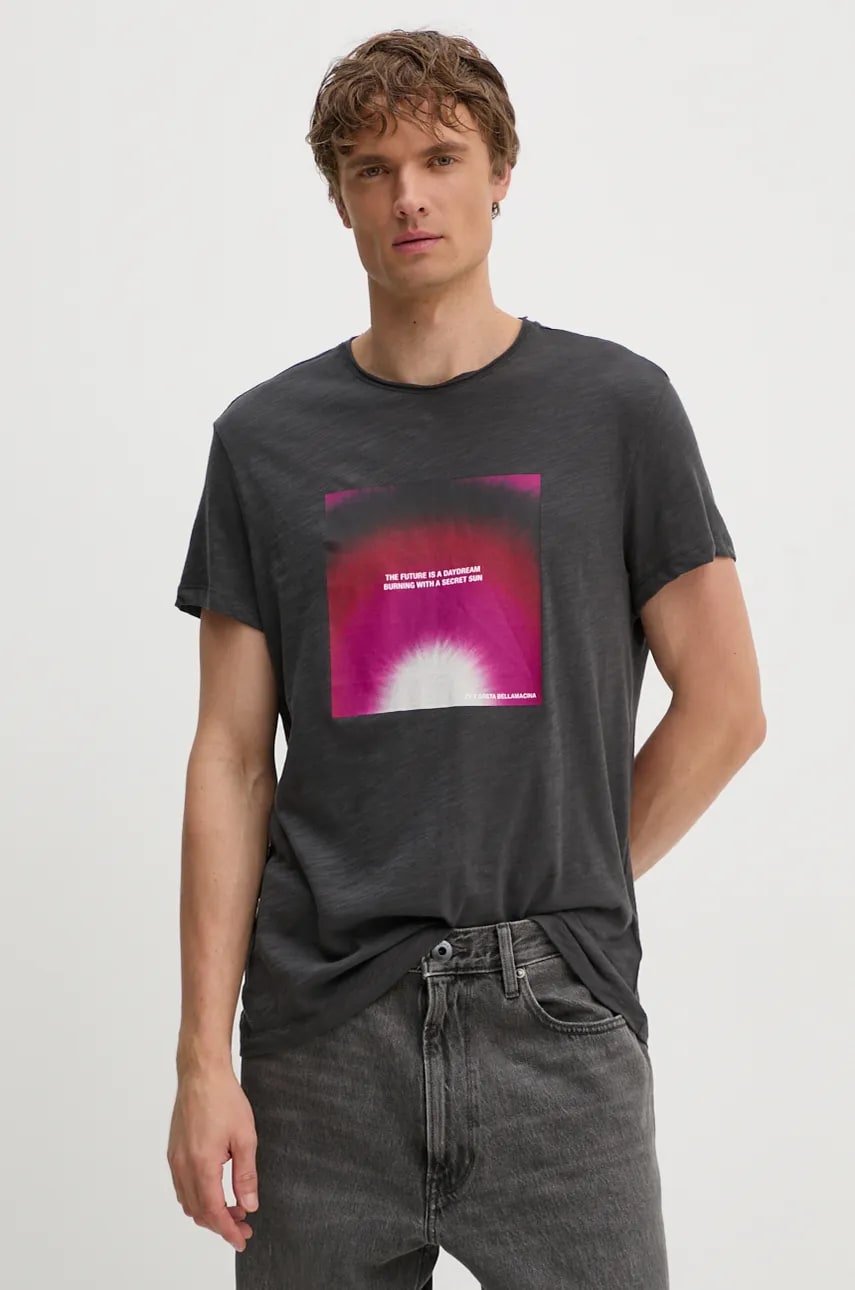 ZADIG&VOLTAIRE tricou din bumbac barbati, culoarea gri, cu imprimeu, JMTS00649 ZADIG&VOLTAIRE tricou din bumbac barbati, culoarea gri, cu imprimeu, JMTS00649