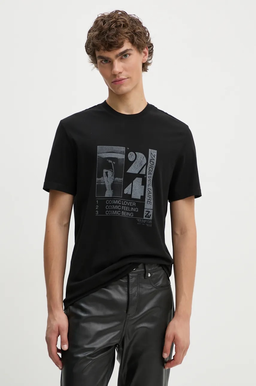 ZADIG&VOLTAIRE tricou din bumbac barbati, culoarea negru, cu imprimeu, JMTS00657 ZADIG&VOLTAIRE tricou din bumbac barbati, culoarea negru, cu imprimeu, JMTS00657