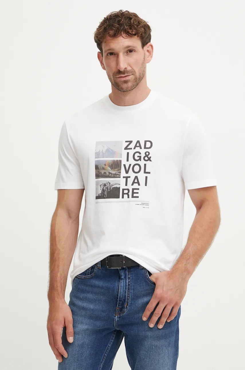 ZADIG&VOLTAIRE tricou din bumbac barbati, culoarea alb, cu imprimeu, JMTS00659 ZADIG&VOLTAIRE tricou din bumbac barbati, culoarea alb, cu imprimeu, JMTS00659