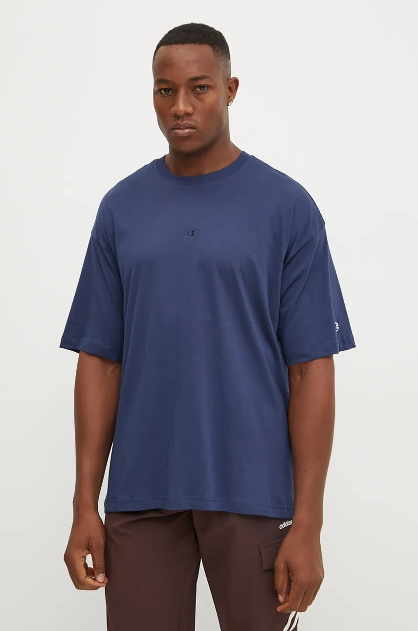 Champion tricou din bumbac barbati, culoarea albastru marin, neted, 220279