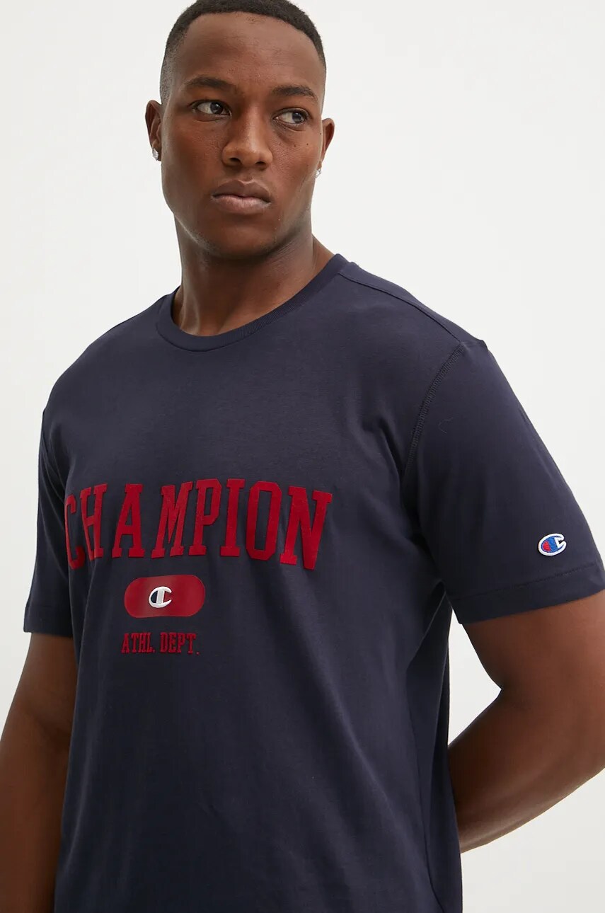 Champion tricou din bumbac barbati, culoarea albastru marin, cu imprimeu, 220432