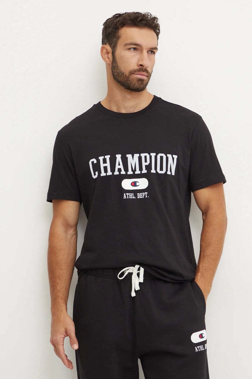 Champion tricou din bumbac barbati, culoarea negru, cu imprimeu, 220432 Champion tricou din bumbac barbati, culoarea negru, cu imprimeu, 220432