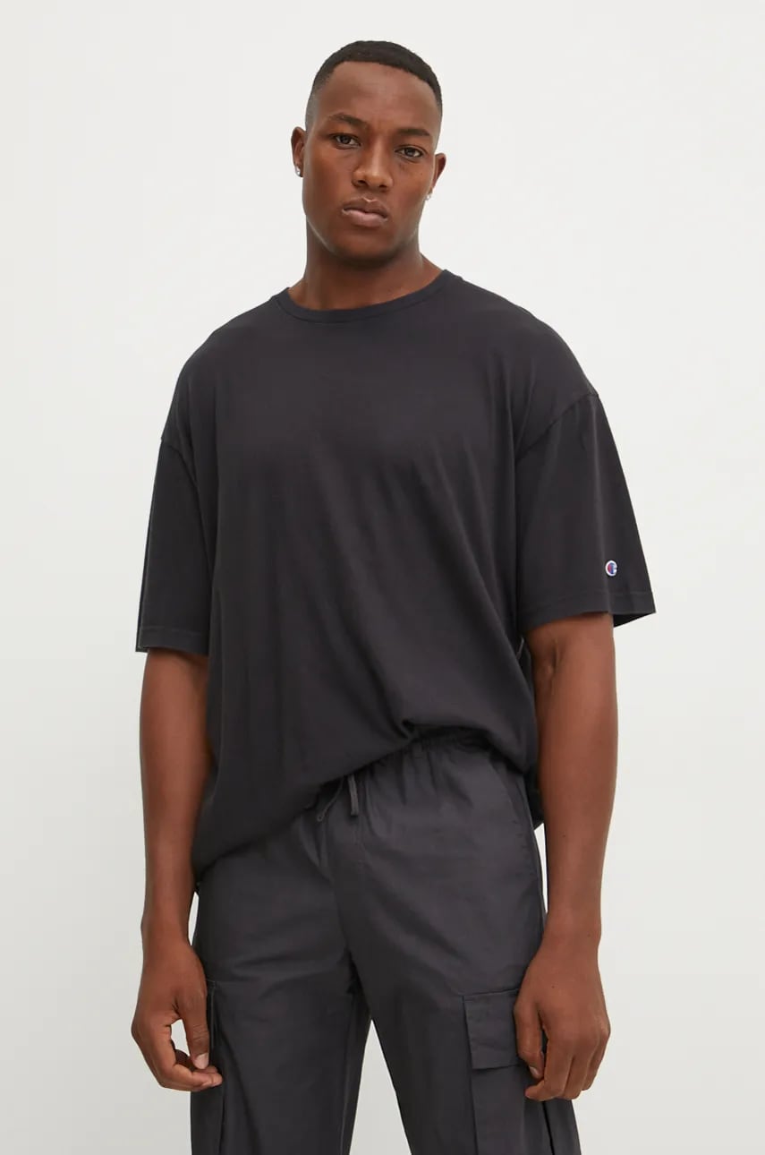 Champion tricou din bumbac barbati, culoarea negru, neted, 220512 Champion tricou din bumbac barbati, culoarea negru, neted, 220512