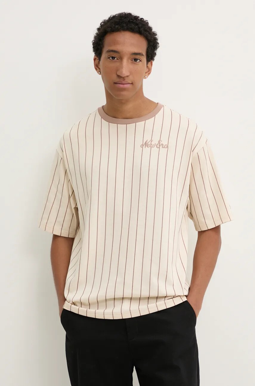 New Era tricou din bumbac barbati, culoarea bej, modelator, 60564847