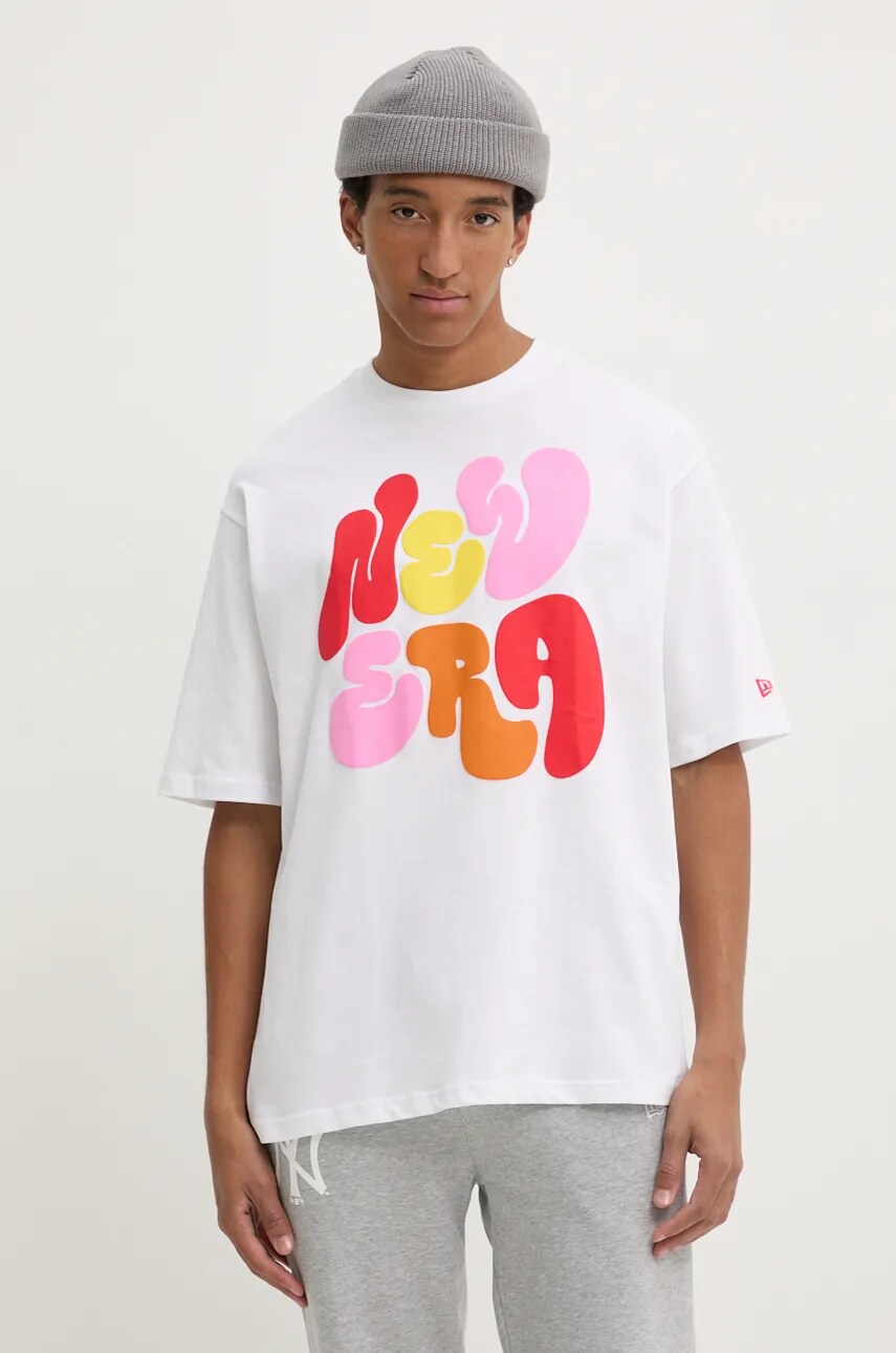 New Era tricou din bumbac barbati, culoarea alb, cu imprimeu, 60564854