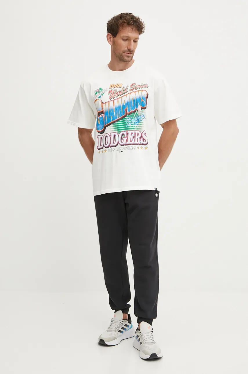 Хлопковая футболка 47 brand MLB Los Angeles Dodgers мужская цвет бежевый с принтом BU012TMYIHQ632869SS Хлопковая футболка 47 brand MLB Los Angeles Dodgers мужская цвет бежевый с принтом BU012TMYIHQ632869SS