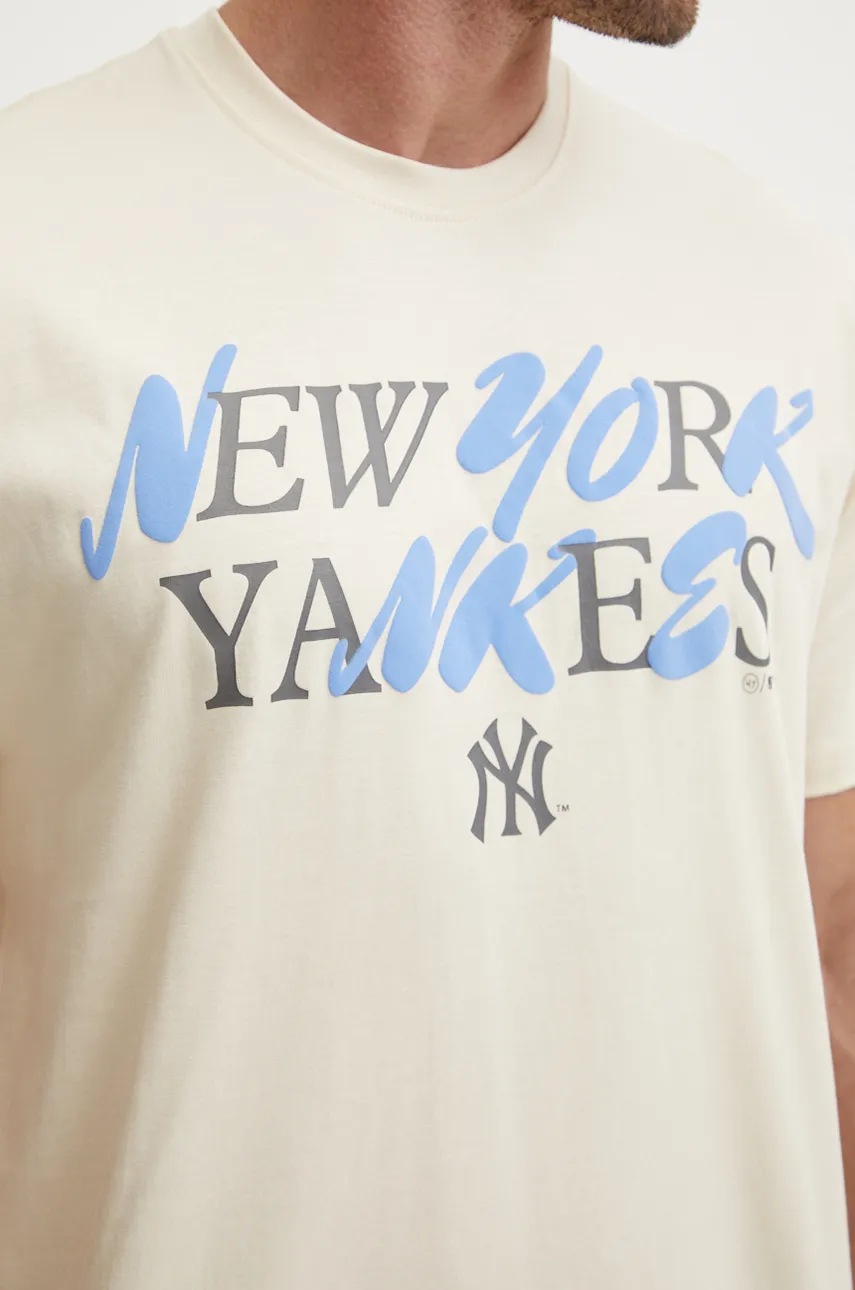 Βαμβακερό μπλουζάκι 47 brand MLB New York Yankees ανδρικό, χρώμα: μπεζ, BB017TEPUFF636101Y0 φωτογραφία