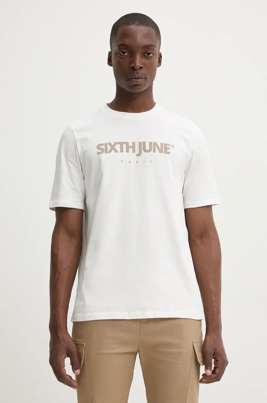 Sixth June tricou din bumbac barbati, culoarea alb, cu imprimeu, 25337