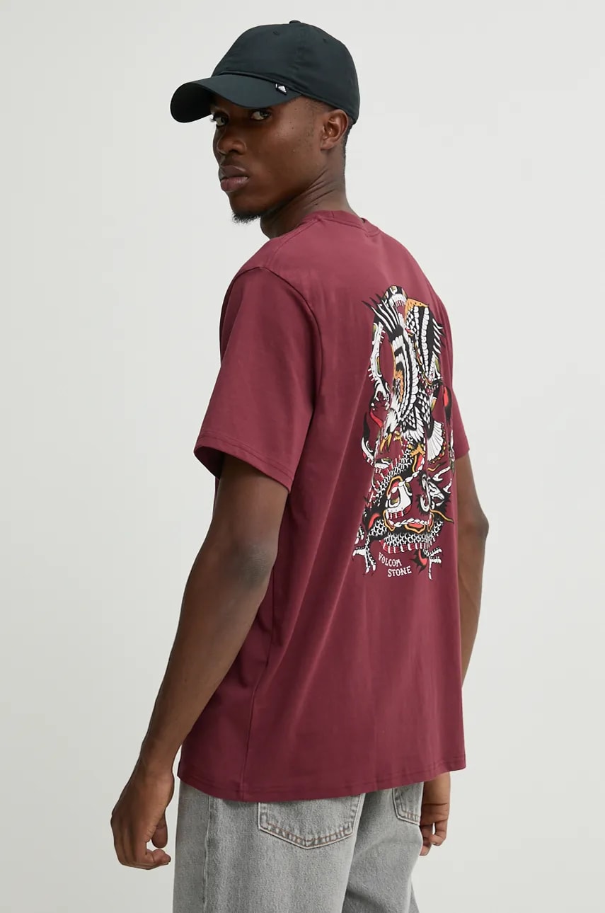Volcom tricou din bumbac barbati, culoarea roz, cu imprimeu, A5232414