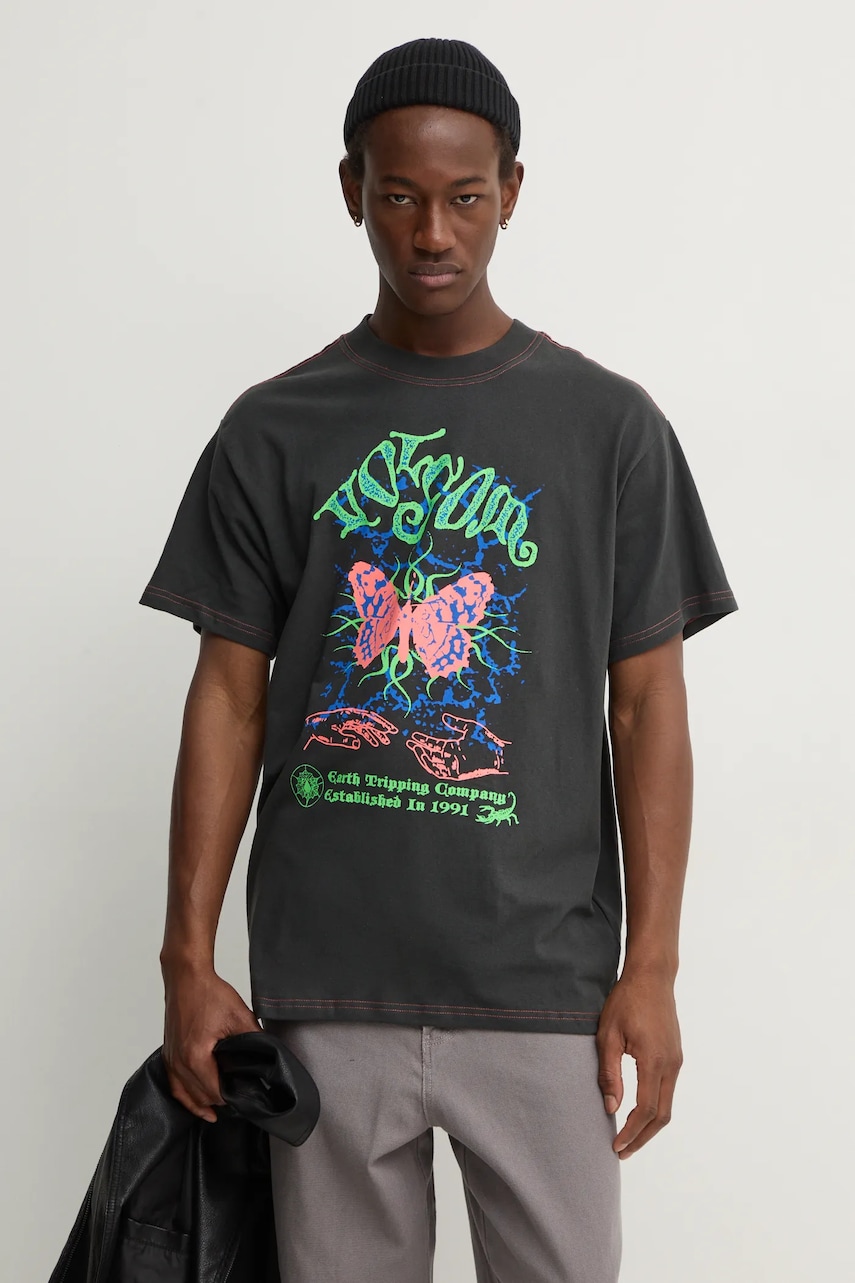 Volcom tricou din bumbac barbati, culoarea gri, cu imprimeu, A4332404 Volcom tricou din bumbac barbati, culoarea gri, cu imprimeu, A4332404