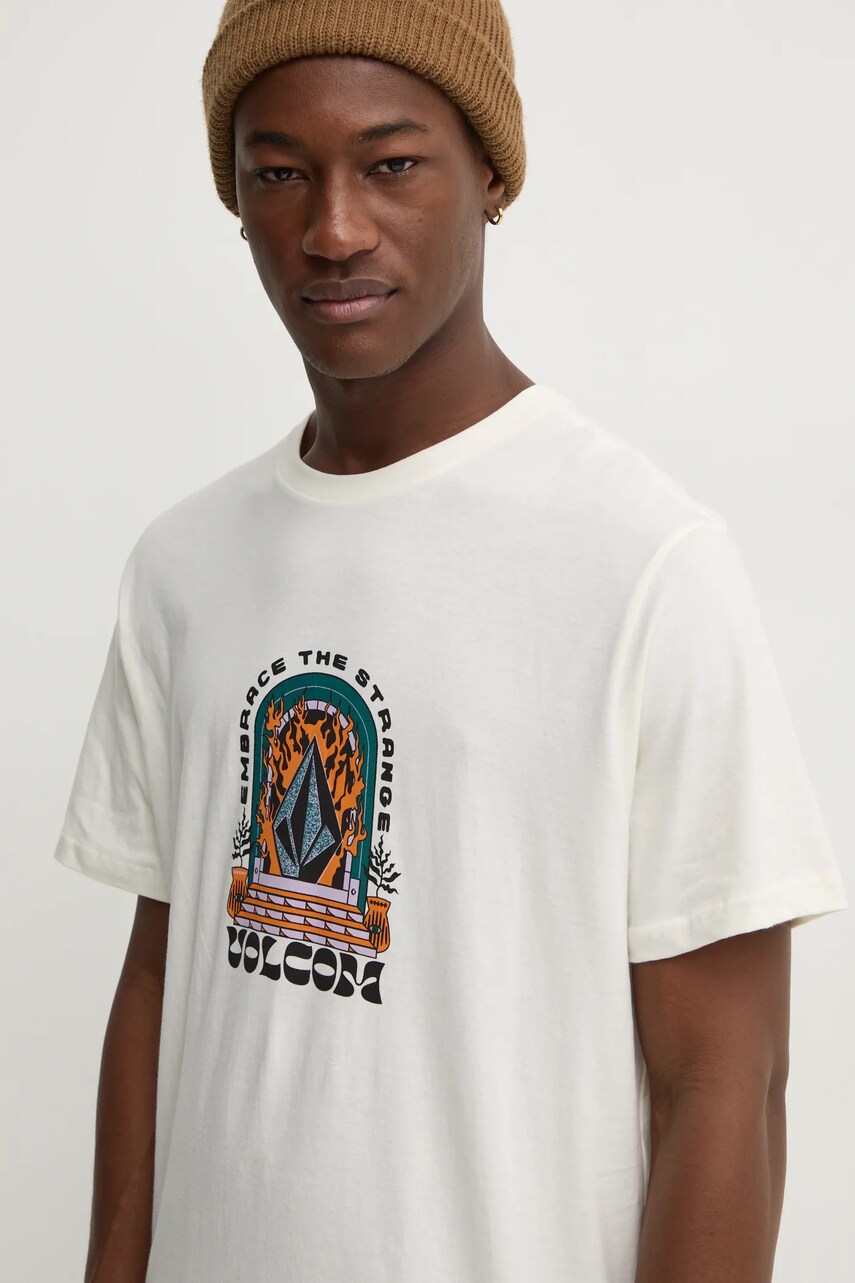 Volcom tricou din bumbac barbati, culoarea bej, cu imprimeu, A5032401