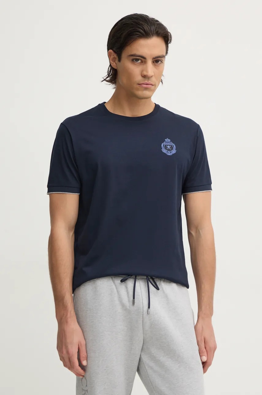Hackett London tricou din bumbac barbati, culoarea albastru marin, cu imprimeu, HM500846
