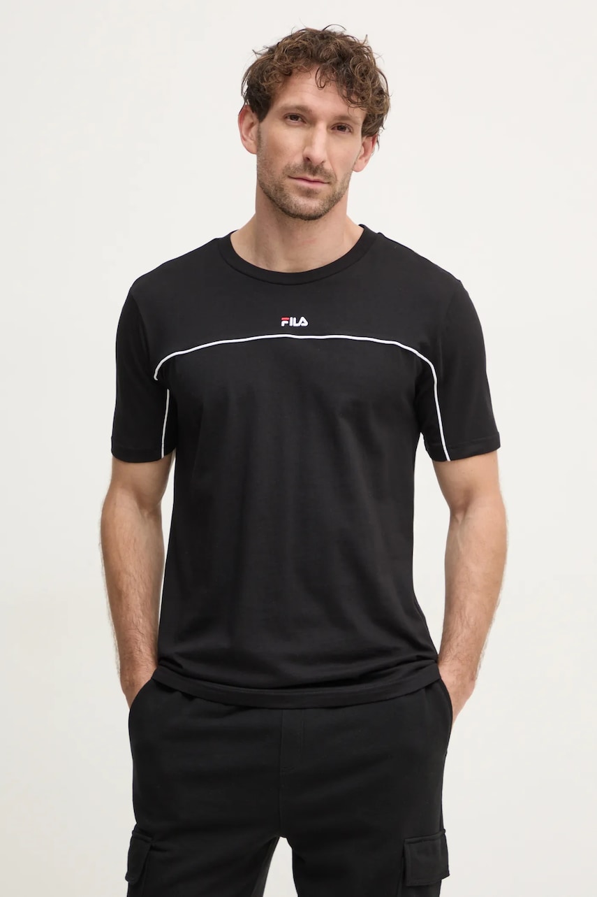 Fila tricou din bumbac Libatse bărbați, culoarea negru, cu imprimeu, FAM0784 Fila tricou din bumbac Libatse bărbați, culoarea negru, cu imprimeu, FAM0784