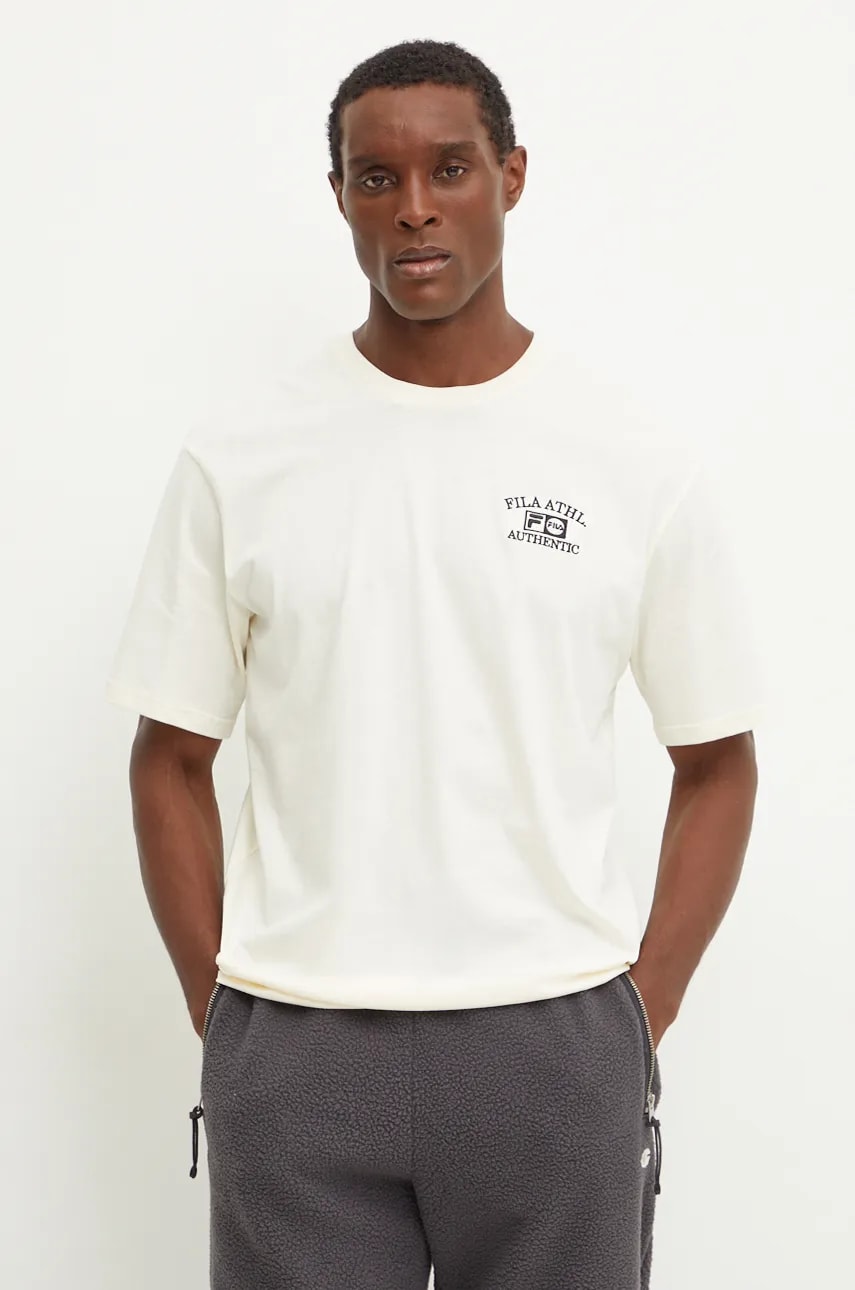 Fila tricou din bumbac Lezhe bărbați, culoarea bej, cu imprimeu, FAM0768