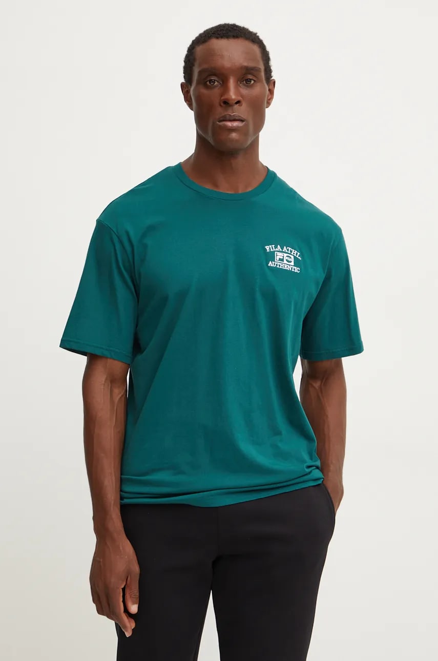 Fila tricou din bumbac Lezhe bărbați, culoarea verde, cu imprimeu, FAM0768 Fila tricou din bumbac Lezhe bărbați, culoarea verde, cu imprimeu, FAM0768
