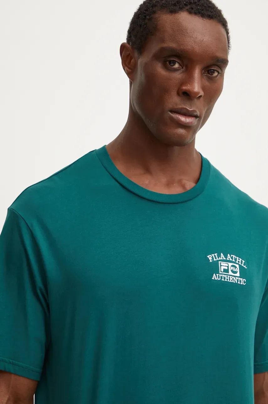 Хлопковая футболка Fila Lezhe мужская цвет зелёный с аппликацией FAM0768 Хлопковая футболка Fila Lezhe мужская цвет зелёный с аппликацией FAM0768