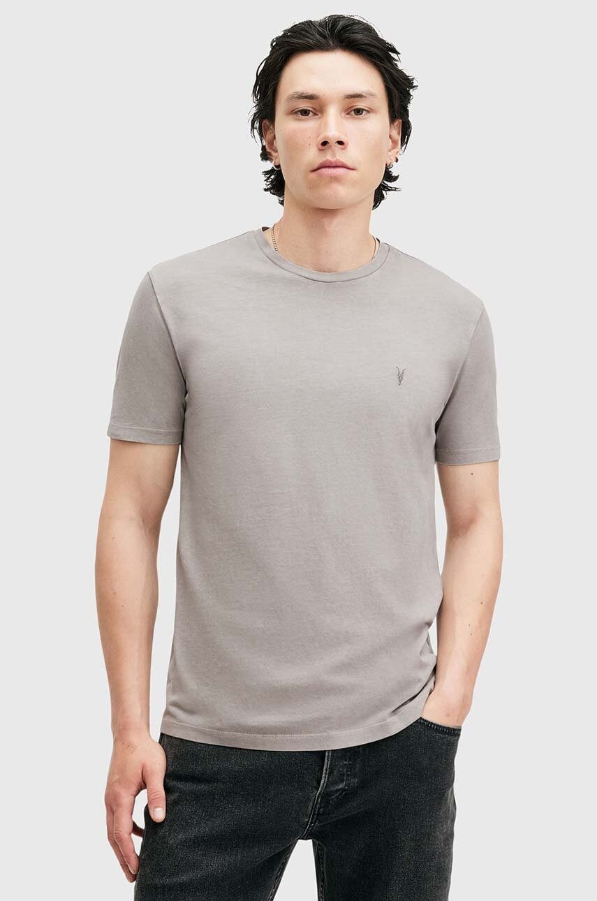 AllSaints tricou din bumbac OSSAGE barbati, culoarea gri, neted, M001JZ