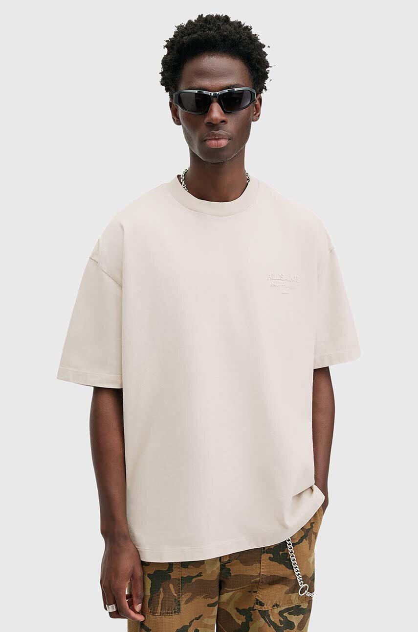 

Памучна тениска AllSaints XANDER SS CREW в бежово с изчистен дизайн M006PB, Бежов