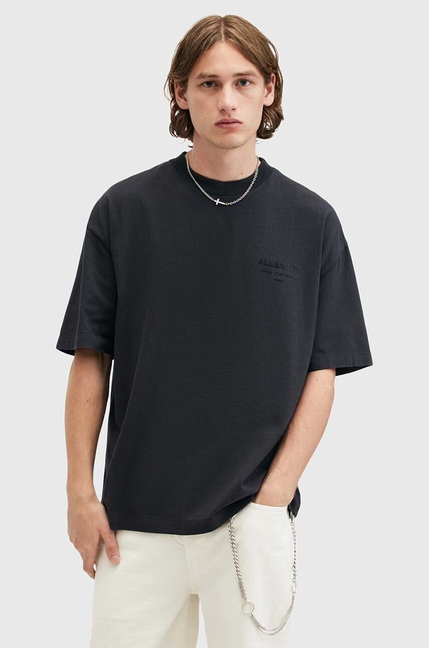 AllSaints tricou din bumbac XANDER SS CREW barbati, culoarea negru, neted, M006PB
