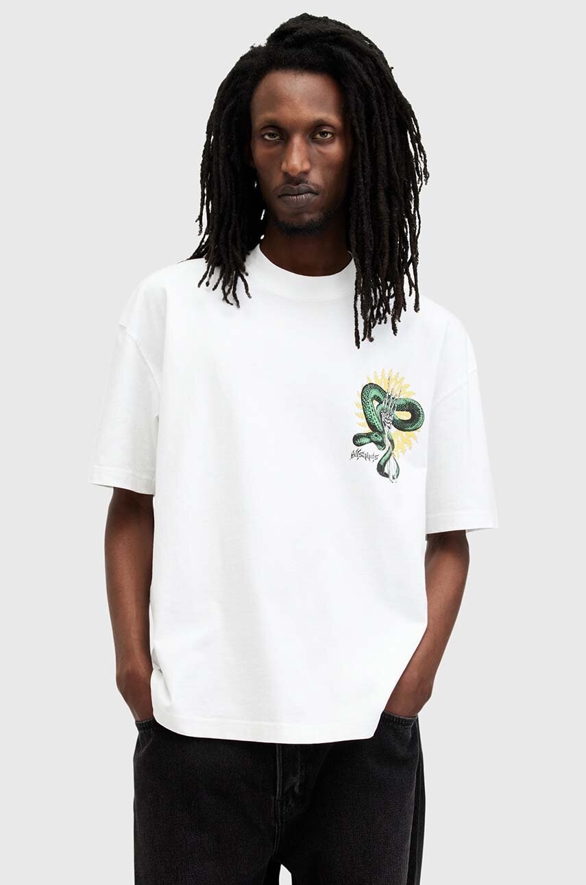 

Памучна тениска AllSaints KRAIT SS CREW в бяло с принт M018PB, Бял