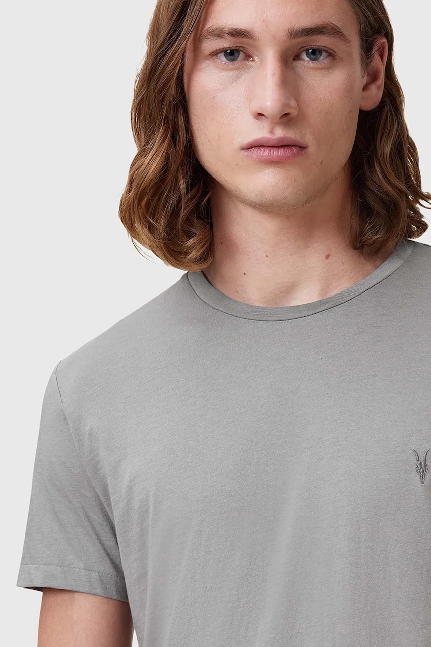 Хлопковая футболка AllSaints TONIC мужская цвет серый однотонная M028JB Хлопковая футболка AllSaints TONIC мужская цвет серый однотонная M028JB