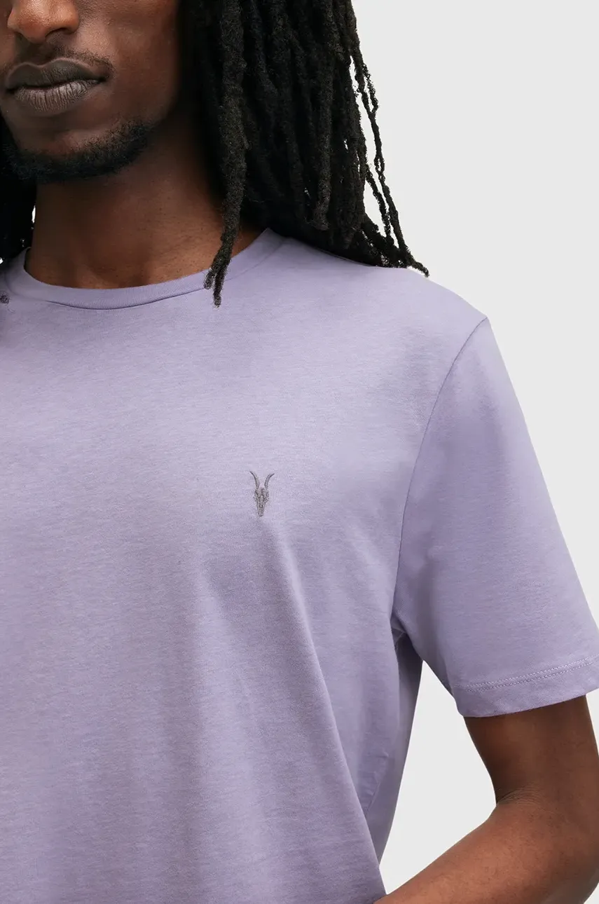 Хлопковая футболка AllSaints BRACE мужской цвет фиолетовый однотонный M030JB Хлопковая футболка AllSaints BRACE мужской цвет фиолетовый однотонный M030JB