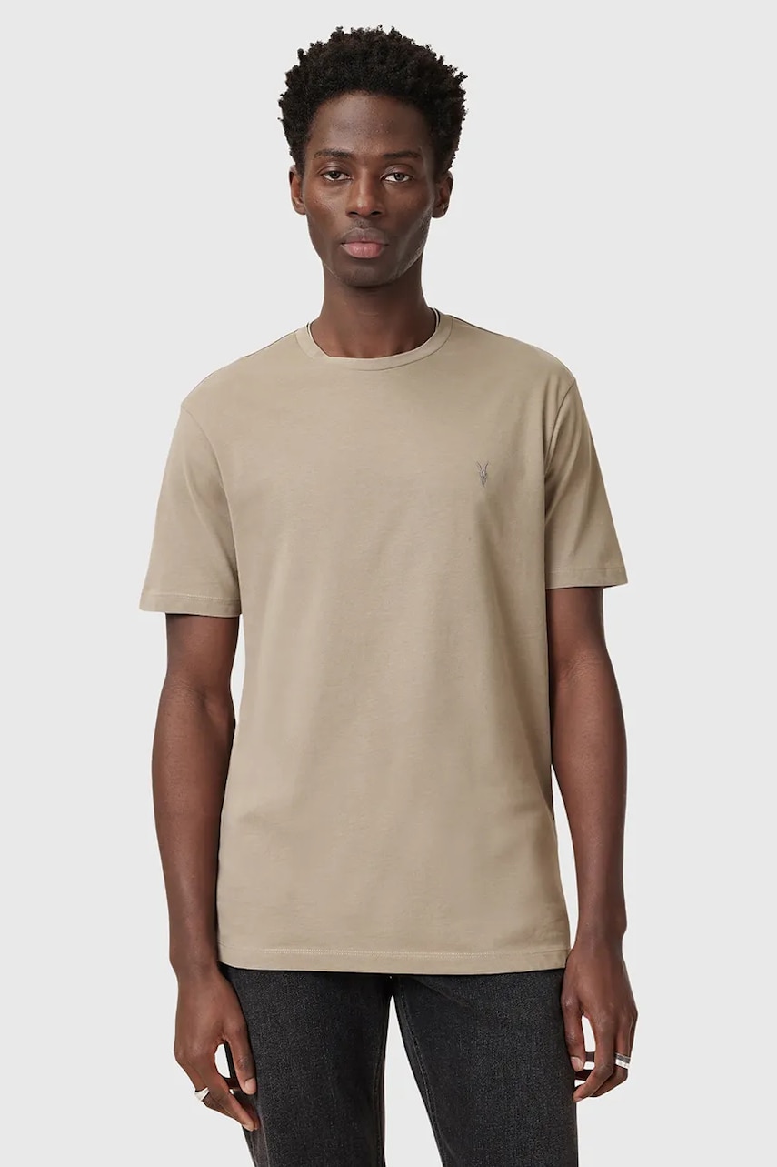 AllSaints tricou din bumbac BRACE barbati, culoarea bej, neted, M030JB AllSaints tricou din bumbac BRACE barbati, culoarea bej, neted, M030JB