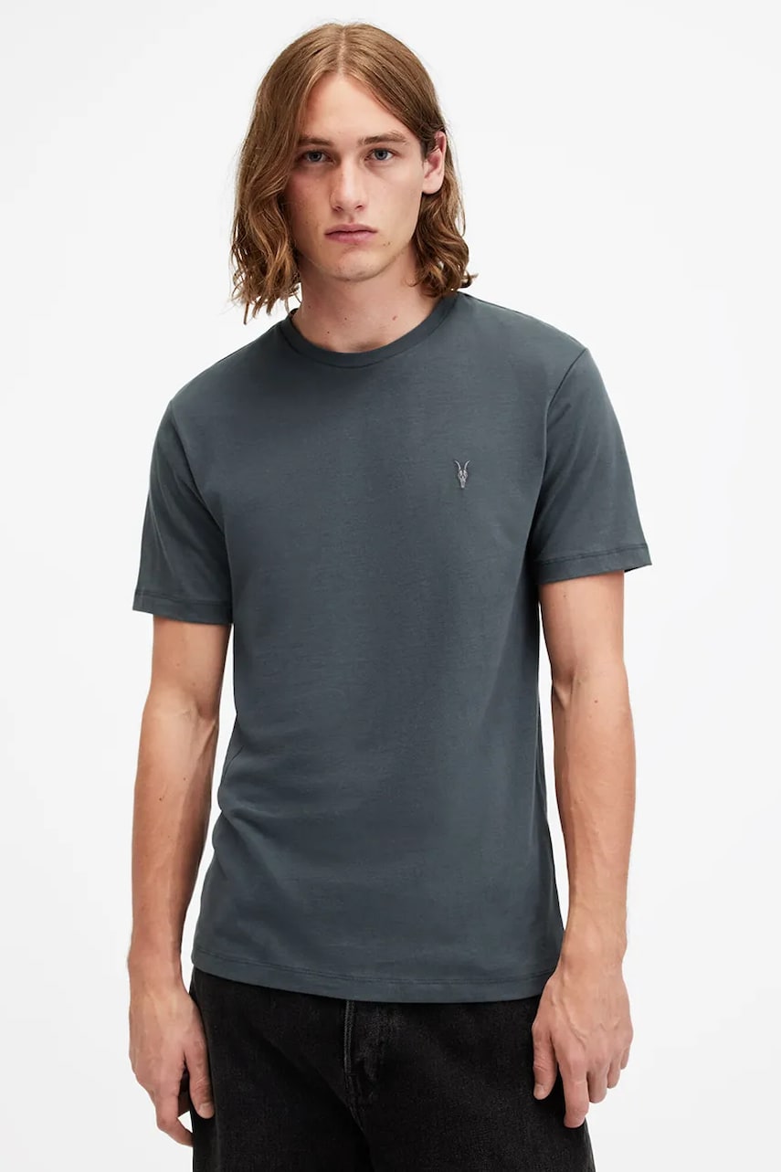 AllSaints tricou din bumbac BRACE barbati, culoarea albastru marin, neted, M030JB