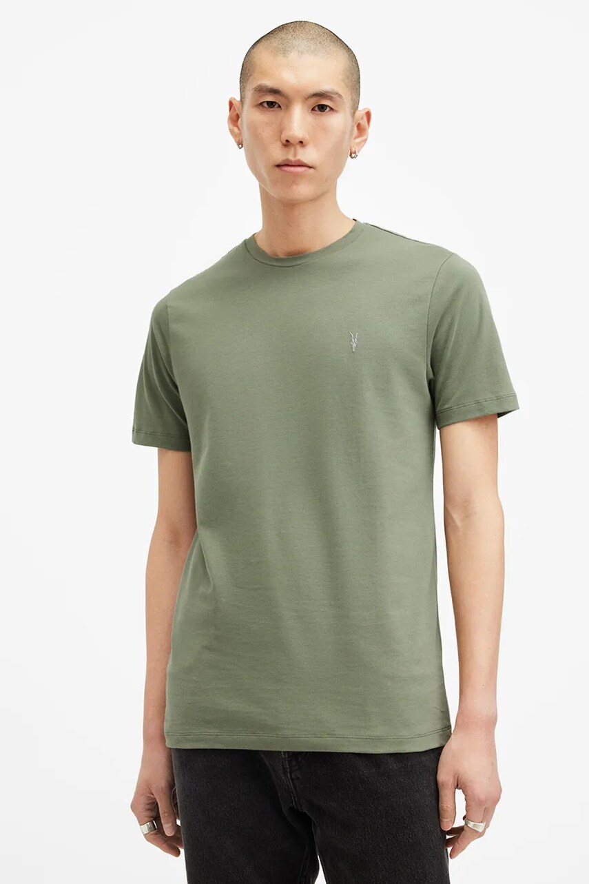 AllSaints tricou din bumbac BRACE barbati, culoarea verde, neted, M030JB AllSaints tricou din bumbac BRACE barbati, culoarea verde, neted, M030JB