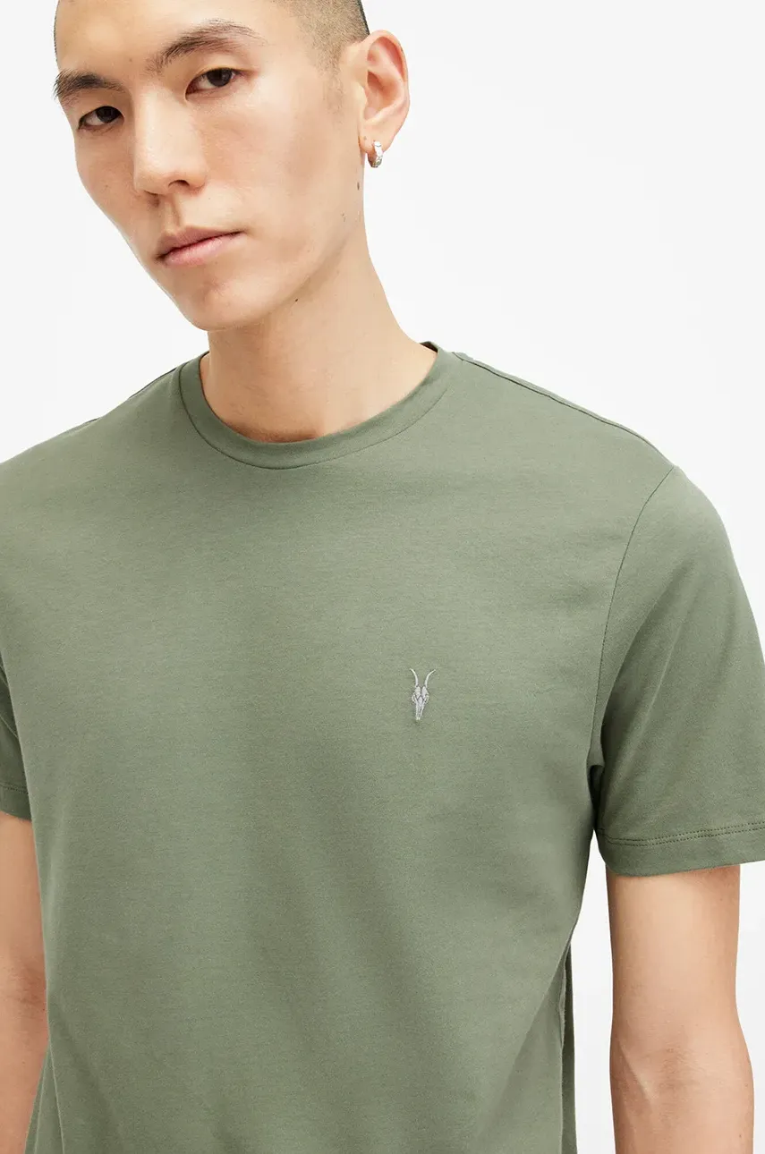 Хлопковая футболка AllSaints BRACE мужской цвет зелёный однотонный M030JB Хлопковая футболка AllSaints BRACE мужской цвет зелёный однотонный M030JB