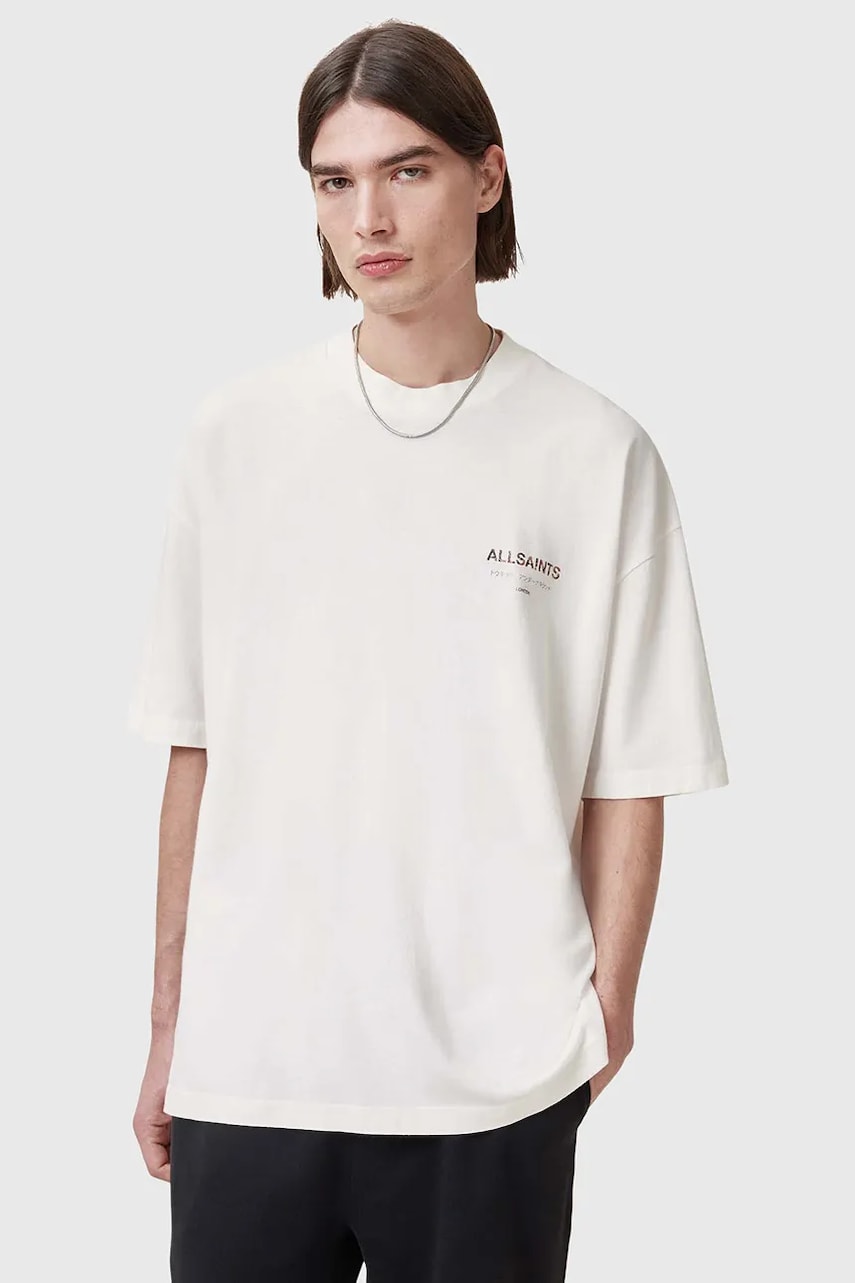 AllSaints tricou din bumbac UNDERGROUND barbati, culoarea alb, cu imprimeu, M071PB AllSaints tricou din bumbac UNDERGROUND barbati, culoarea alb, cu imprimeu, M071PB