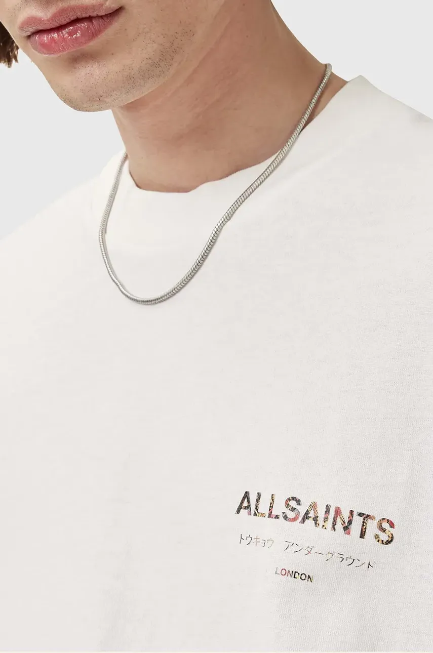 Хлопковая футболка AllSaints UNDERGROUND мужская цвет белый с принтом M071PB Хлопковая футболка AllSaints UNDERGROUND мужская цвет белый с принтом M071PB