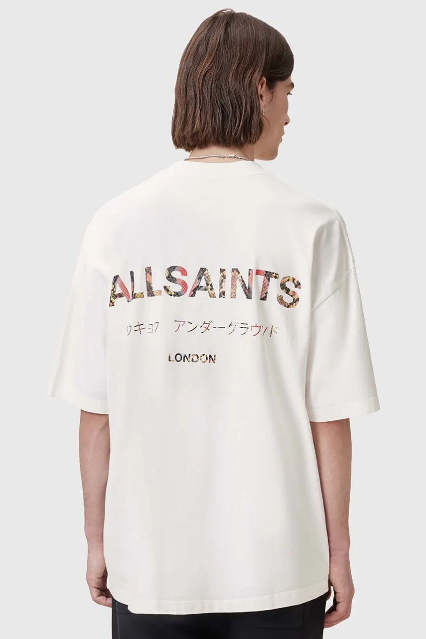 AllSaints pamut póló UNDERGROUND fehér, férfi, nyomott mintás, M071PB termék 2. képe