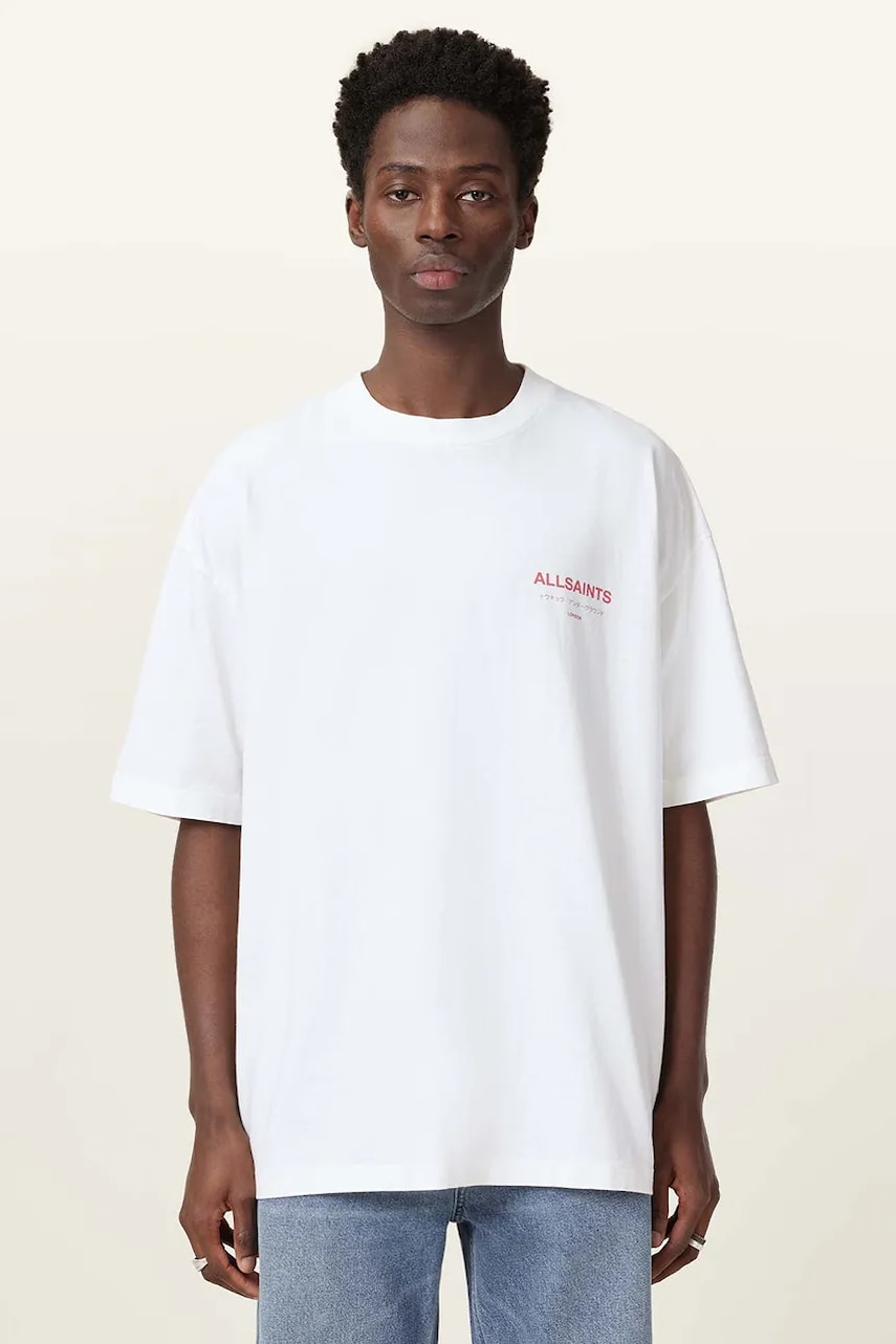 AllSaints tricou din bumbac UNDERGROUND barbati, culoarea alb, cu imprimeu, M071PB AllSaints tricou din bumbac UNDERGROUND barbati, culoarea alb, cu imprimeu, M071PB