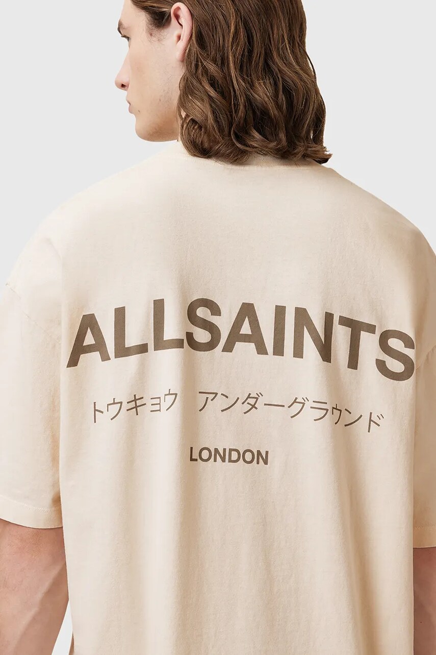 AllSaints pamut póló UNDERGROUND fekete, nyomott mintás, M071PB termék 2. képe