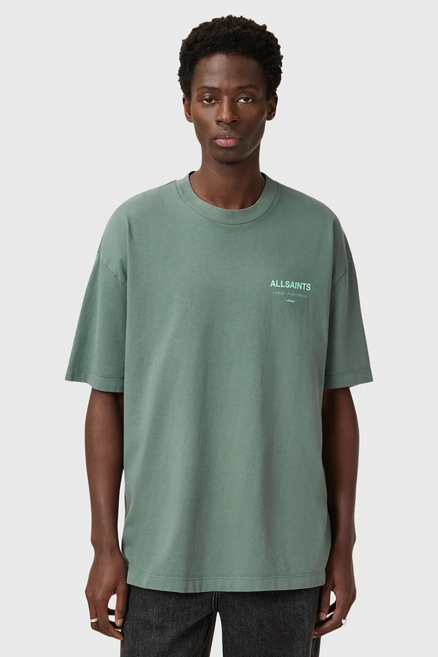 AllSaints tricou din bumbac UNDERGROUND barbati, culoarea verde, cu imprimeu, M071PB AllSaints tricou din bumbac UNDERGROUND barbati, culoarea verde, cu imprimeu, M071PB