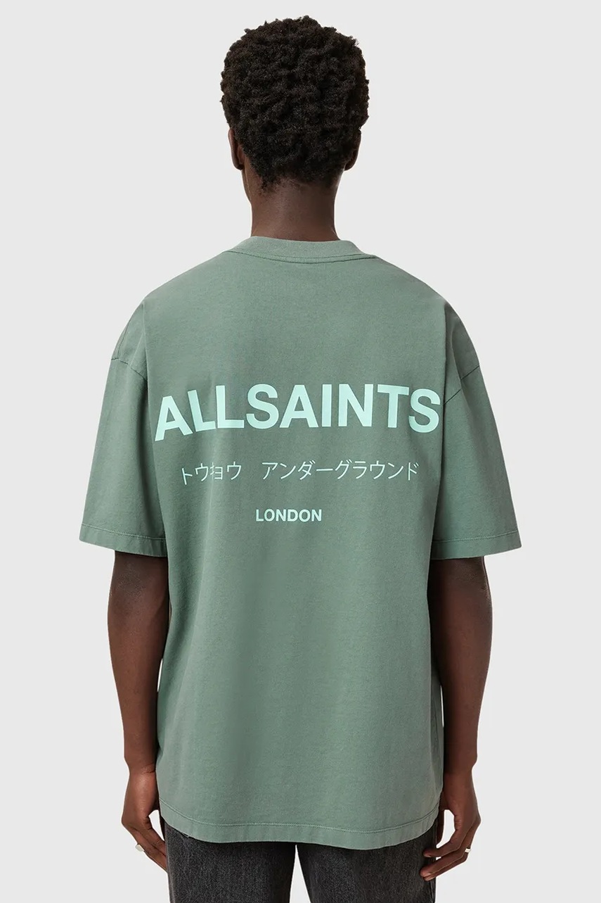 Хлопковая футболка AllSaints UNDERGROUND мужская цвет зелёный с принтом M071PB Хлопковая футболка AllSaints UNDERGROUND мужская цвет зелёный с принтом M071PB