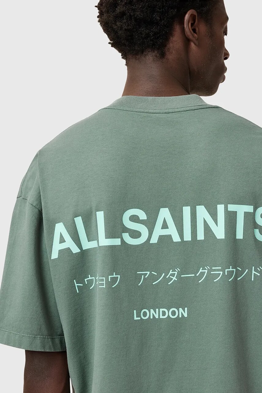 AllSaints pamut póló UNDERGROUND zöld, férfi, nyomott mintás, M071PB termék 2. képe
