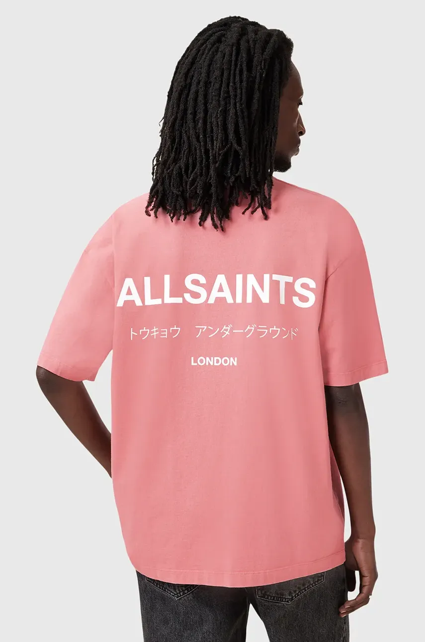 Хлопковая футболка AllSaints UNDERGROUND мужская цвет розовый с принтом M071PB Хлопковая футболка AllSaints UNDERGROUND мужская цвет розовый с принтом M071PB