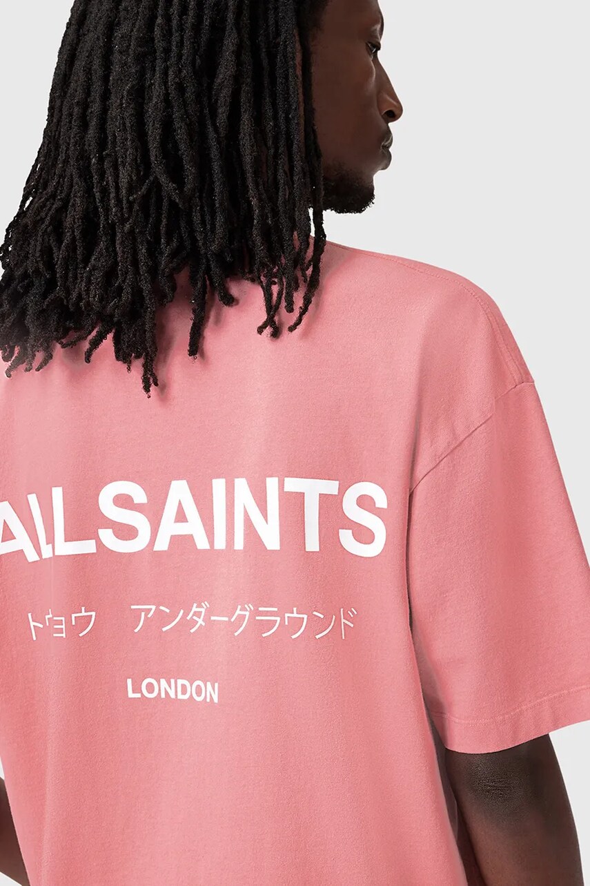 AllSaints pamut póló UNDERGROUND rózsaszín, férfi, nyomott mintás, M071PB termék 2. képe