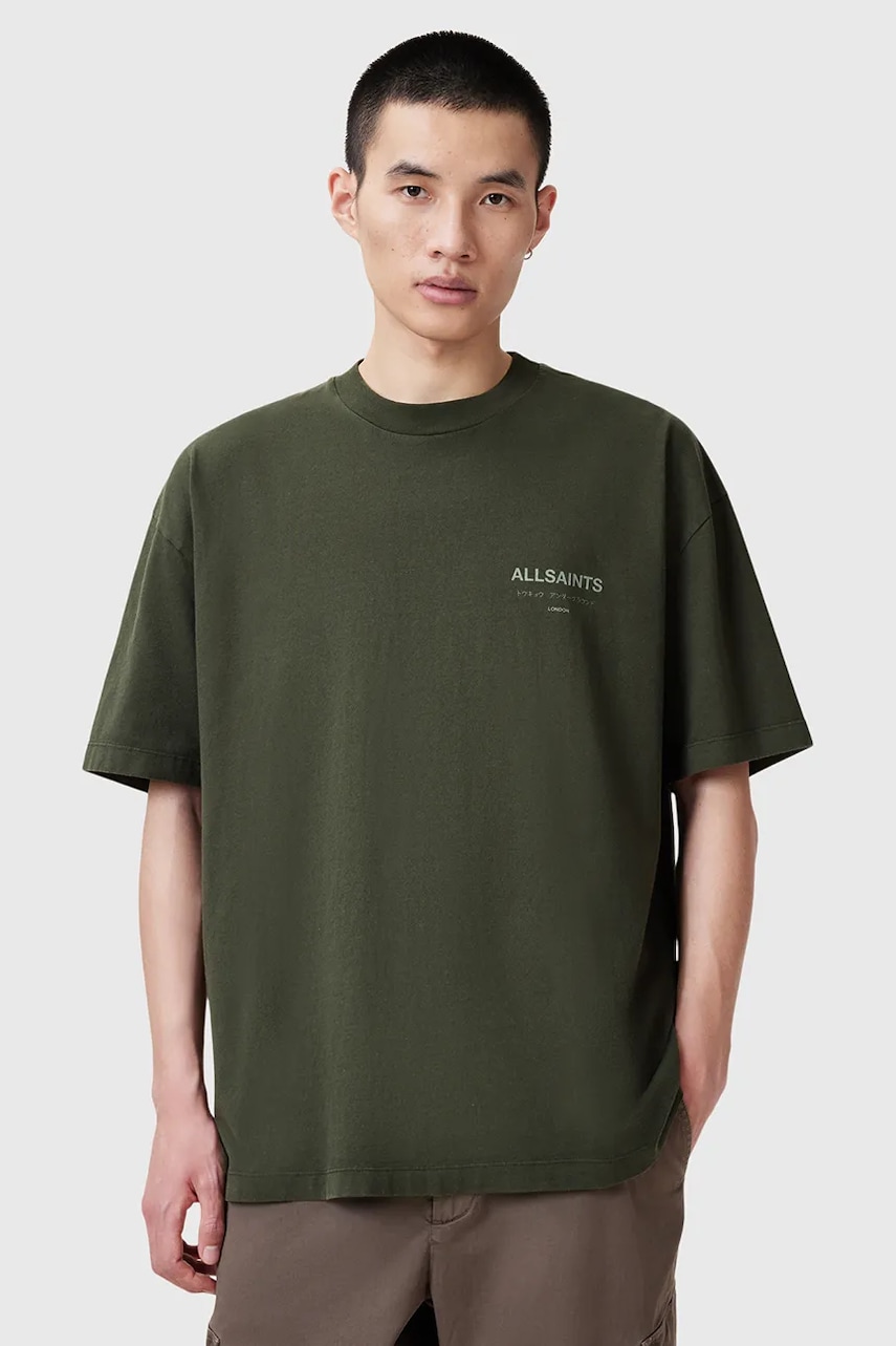 AllSaints tricou din bumbac UNDERGROUND barbati, culoarea verde, cu imprimeu, M071PB AllSaints tricou din bumbac UNDERGROUND barbati, culoarea verde, cu imprimeu, M071PB