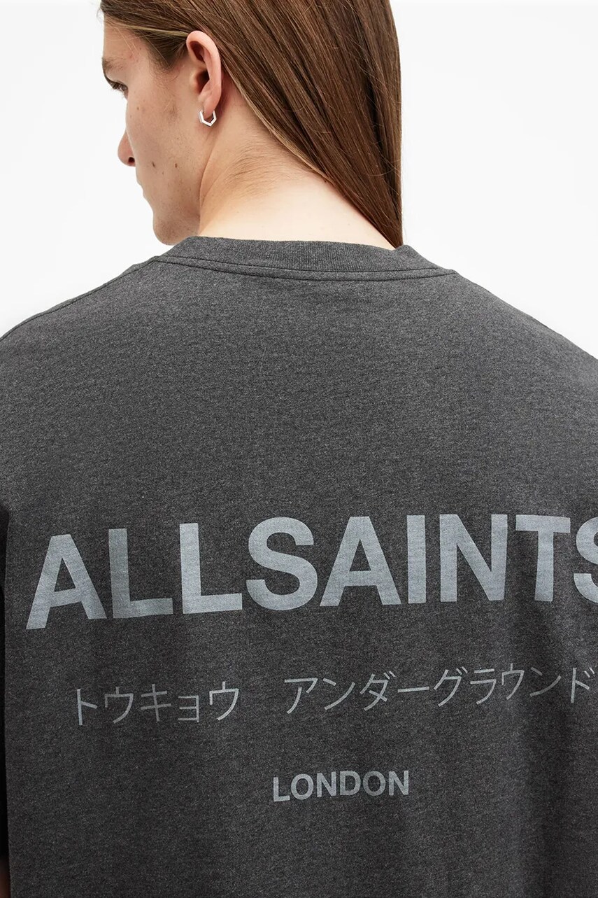 AllSaints pamut póló UNDERGROUND szürke, férfi, nyomott mintás, M071PB termék 2. képe