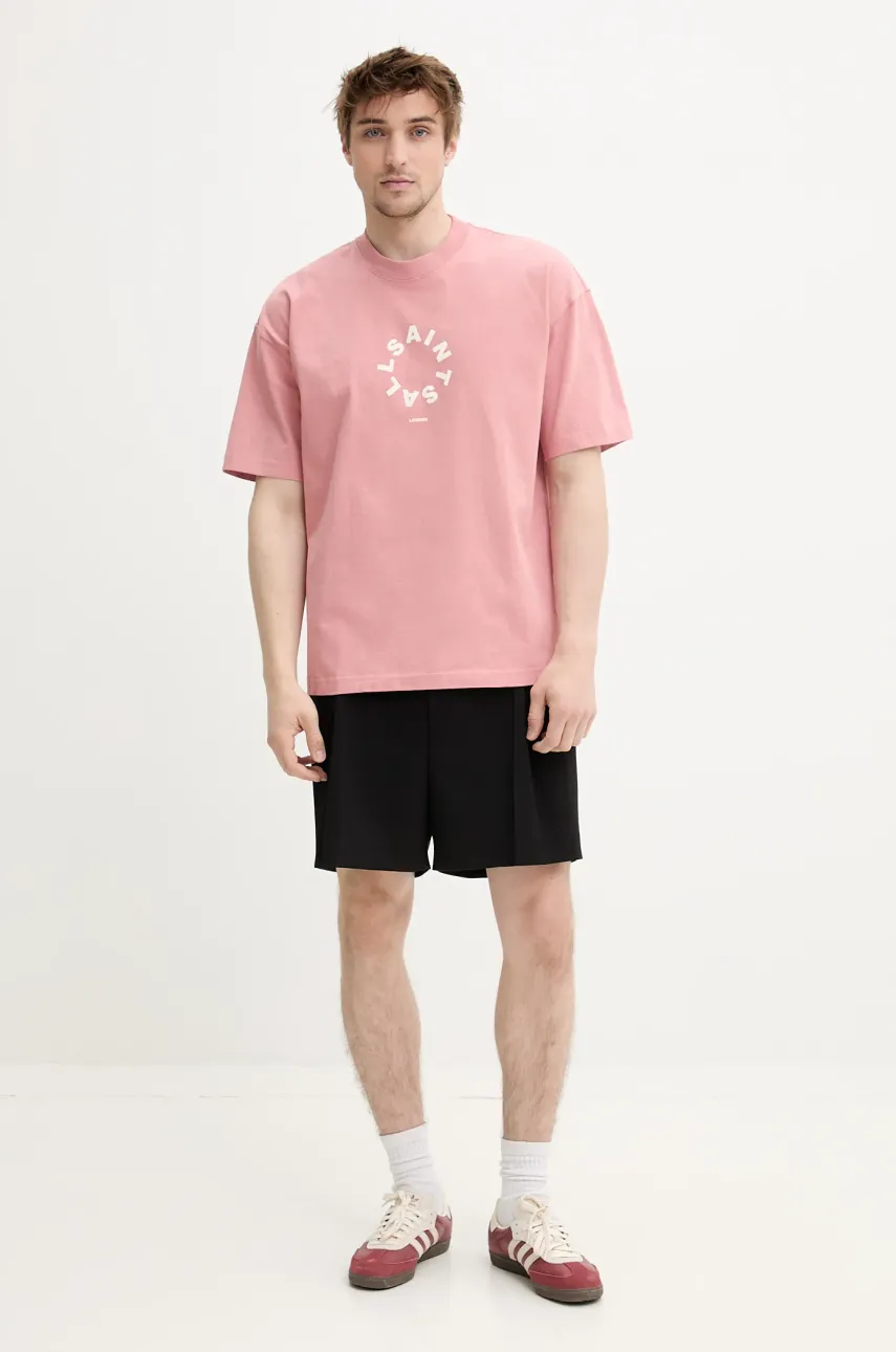 Хлопковая футболка AllSaints TIERRA SS CREW мужская цвет розовый с принтом M072PB Хлопковая футболка AllSaints TIERRA SS CREW мужская цвет розовый с принтом M072PB