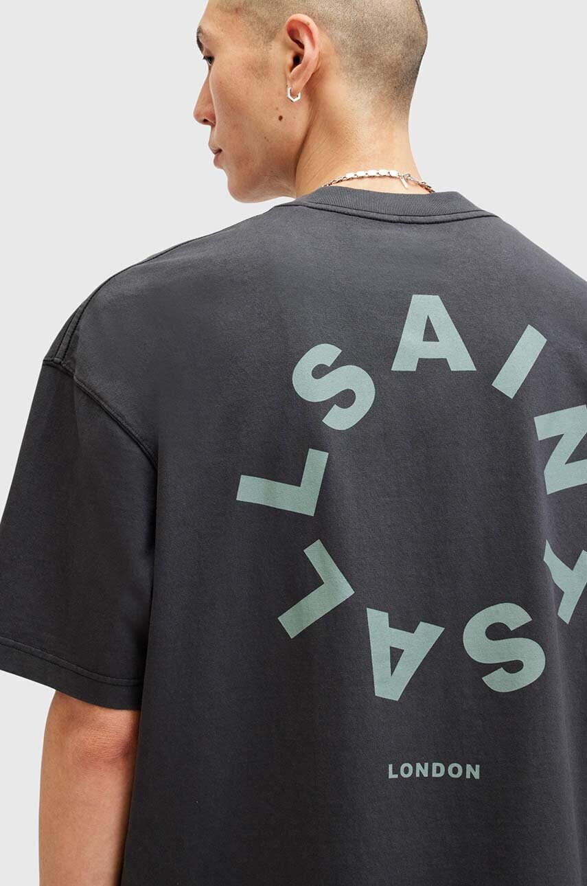 AllSaints pamut póló TIERRA SS CREW sötétkék, férfi, nyomott mintás, M072PB termék 2. képe