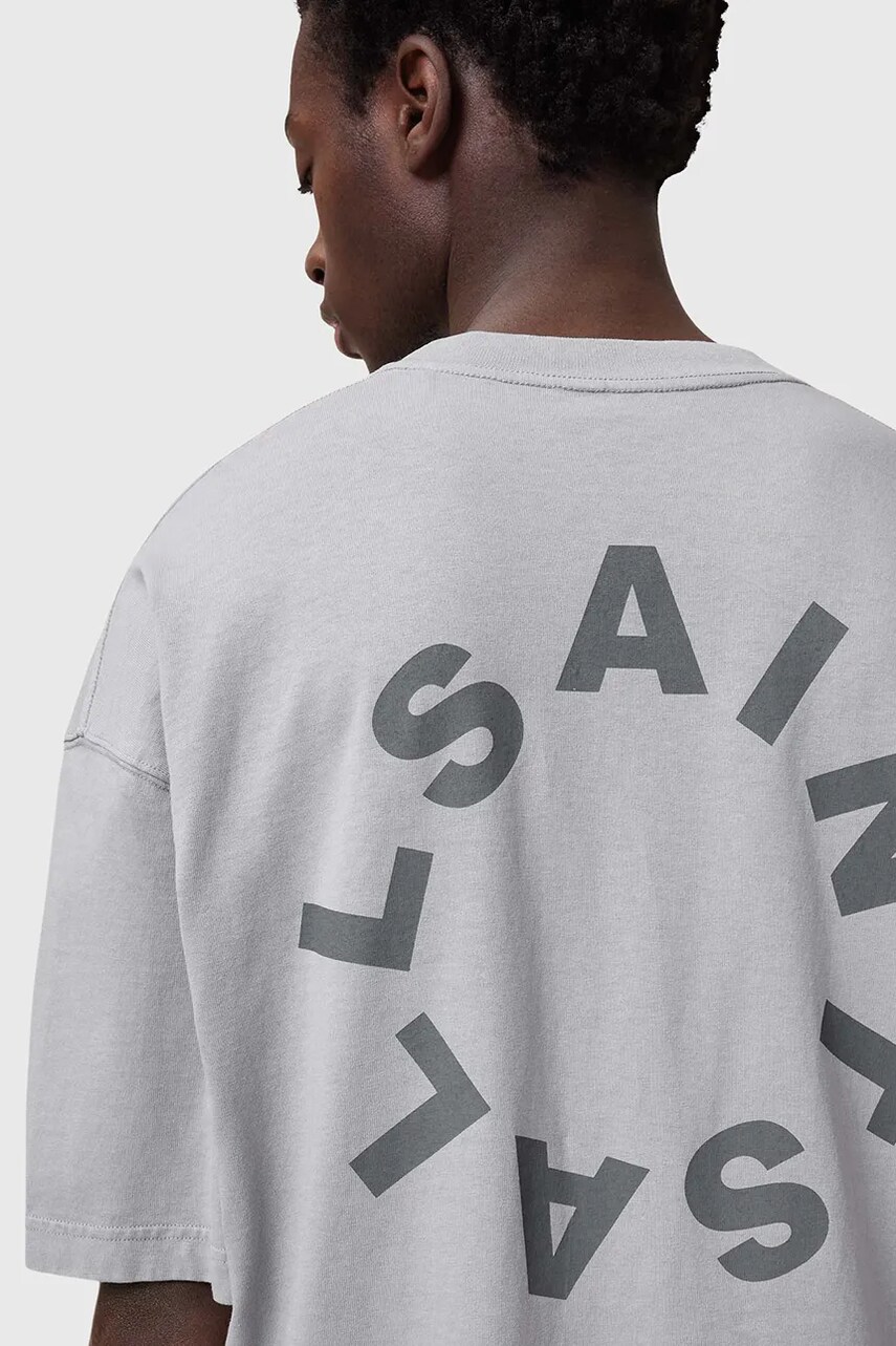 AllSaints pamut póló TIERRA SS CREW szürke, férfi, nyomott mintás, M072PB termék 2. képe