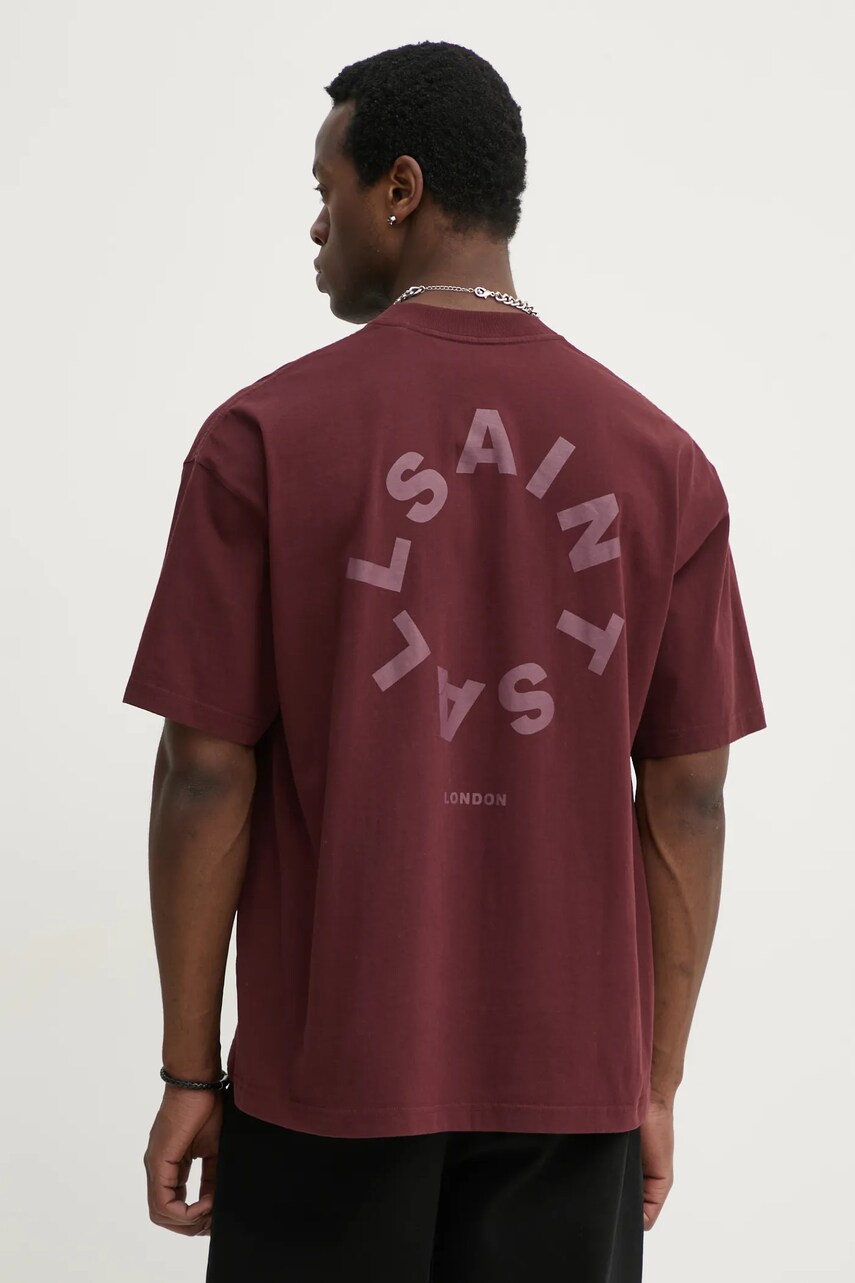 AllSaints pamut póló TIERRA SS CREW bordó, férfi, nyomott mintás, M072PB termék 2. képe