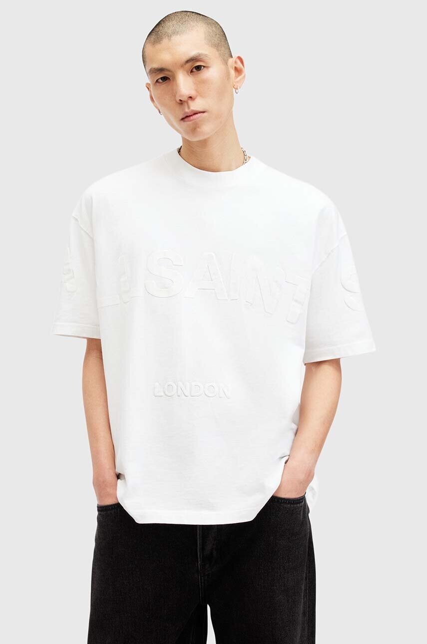 Levně Bavlněné tričko AllSaints BIGGY bílá barva, s potiskem, M088PB